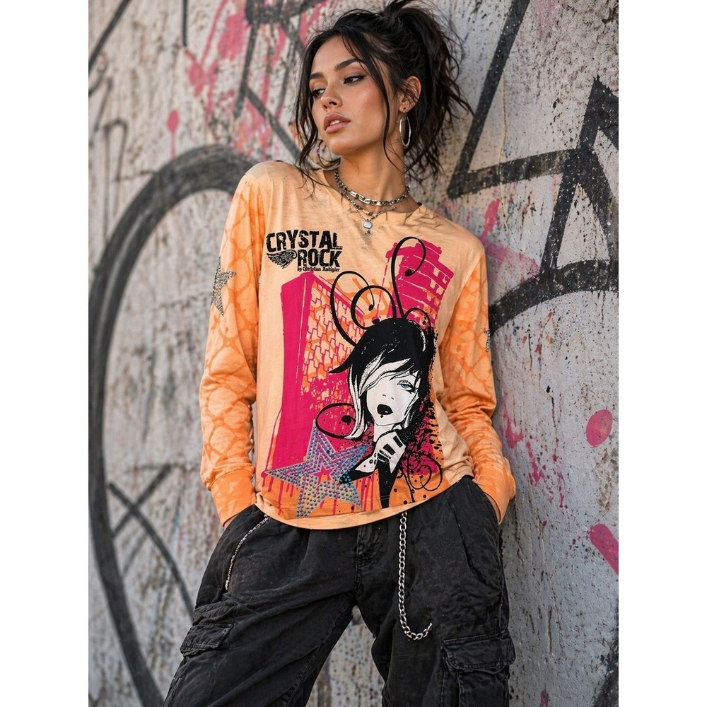 Christian Audigier Crystal Rock Limited Edition Rocker Girl Tee Small Z112 New